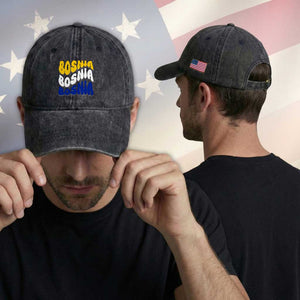 Groovy Retro Bosnia Washed Cotton Baseball Cap Proud Bosnian Balkan Heritage Gift TS12 Print Your Wear