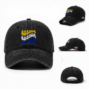 Groovy Retro Bosnia Washed Cotton Baseball Cap Proud Bosnian Balkan Heritage Gift TS12 Washed Cap Universal Fit Black Print Your Wear