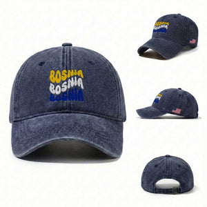 Groovy Retro Bosnia Washed Cotton Baseball Cap Proud Bosnian Balkan Heritage Gift TS12 Washed Cap Universal Fit Navy Print Your Wear