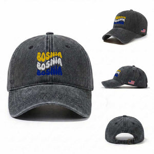 Groovy Retro Bosnia Washed Cotton Baseball Cap Proud Bosnian Balkan Heritage Gift TS12 Washed Cap Universal Fit Dark Gray Print Your Wear