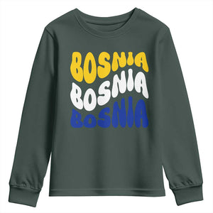 Groovy Retro Bosnia Youth Sweatshirt Proud Bosnian Balkan Heritage Gift TS12 Dark Forest Green Print Your Wear