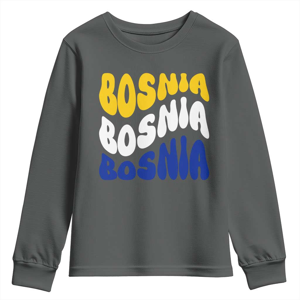 Groovy Retro Bosnia Youth Sweatshirt Proud Bosnian Balkan Heritage Gift TS12 Dark Heather Print Your Wear