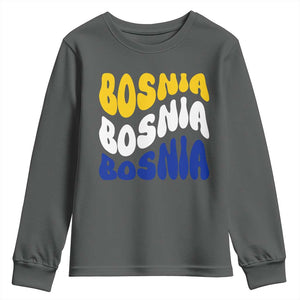 Groovy Retro Bosnia Youth Sweatshirt Proud Bosnian Balkan Heritage Gift TS12 Dark Heather Print Your Wear