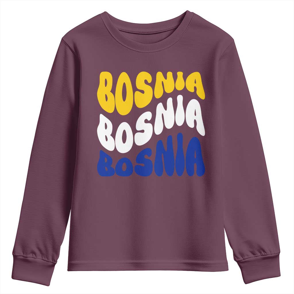 Groovy Retro Bosnia Youth Sweatshirt Proud Bosnian Balkan Heritage Gift TS12 Maroon Print Your Wear