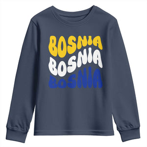Groovy Retro Bosnia Youth Sweatshirt Proud Bosnian Balkan Heritage Gift TS12 Navy Print Your Wear