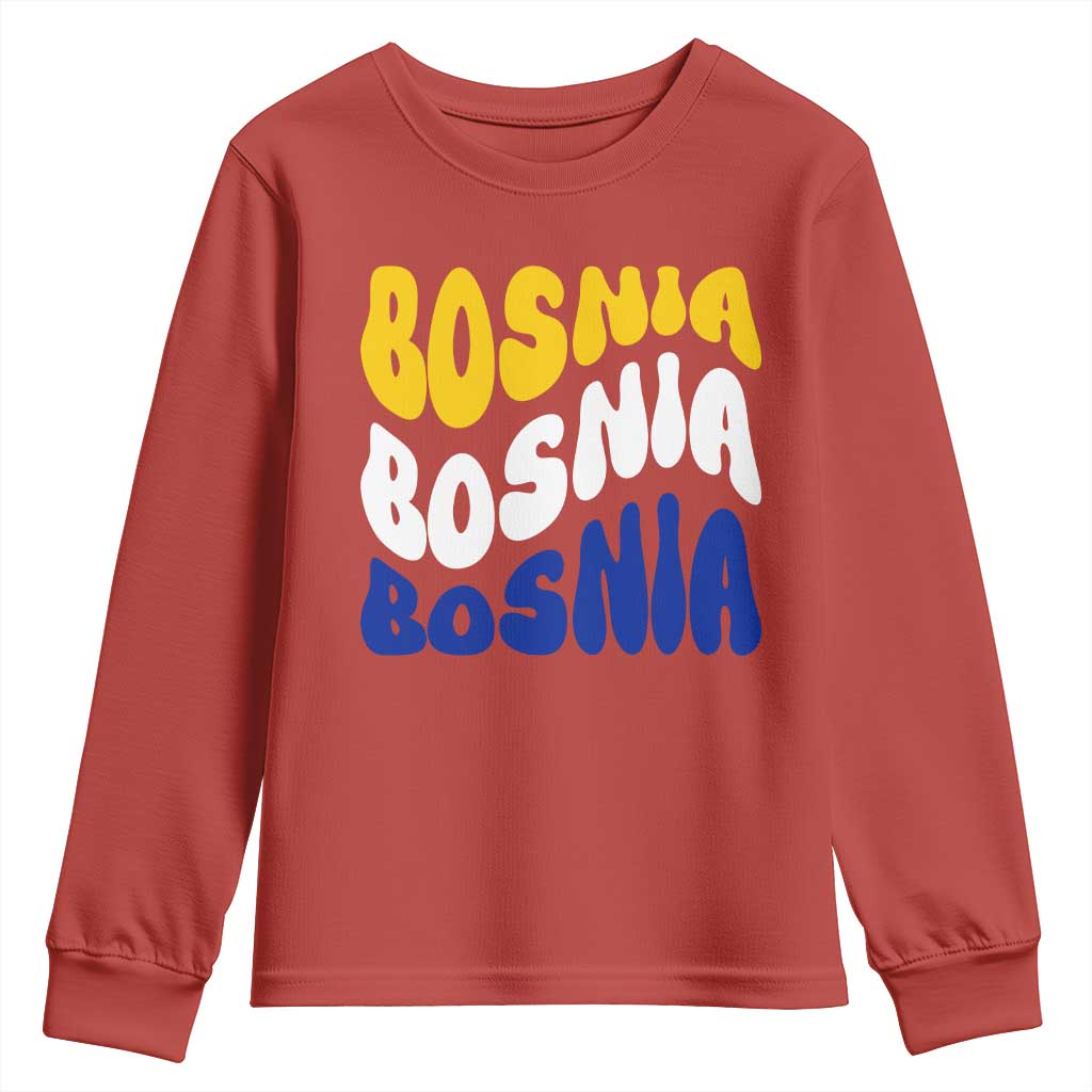 Groovy Retro Bosnia Youth Sweatshirt Proud Bosnian Balkan Heritage Gift TS12 Red Print Your Wear