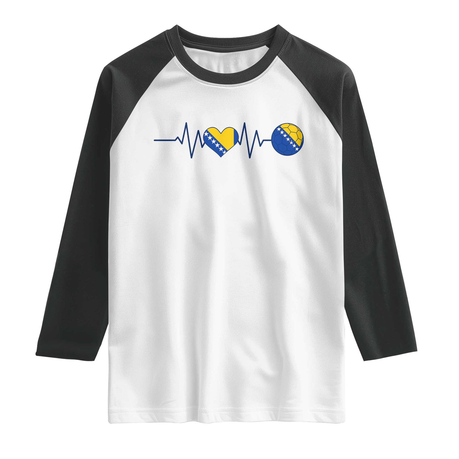 Bosnian Fudbal Heartbeat Raglan Shirt Bosnia And Herzegovina Soccer Fan Gift TS12 White Black Print Your Wear