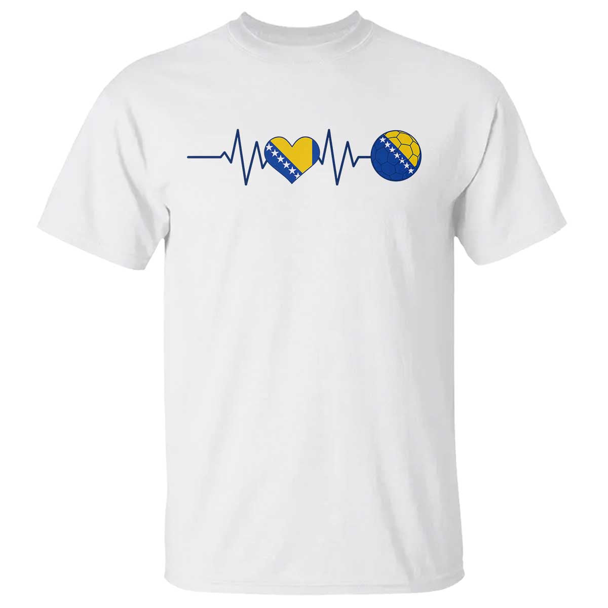 Bosnian Fudbal Heartbeat T Shirt Bosnia And Herzegovina Soccer Fan Gift TS12 White Print Your Wear