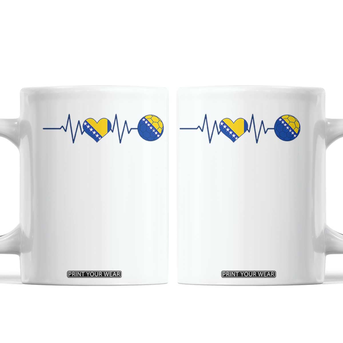 Bosnian Fudbal Heartbeat Coffee Mug Bosnia And Herzegovina Soccer Fan Gift TS12 White Print Your Wear