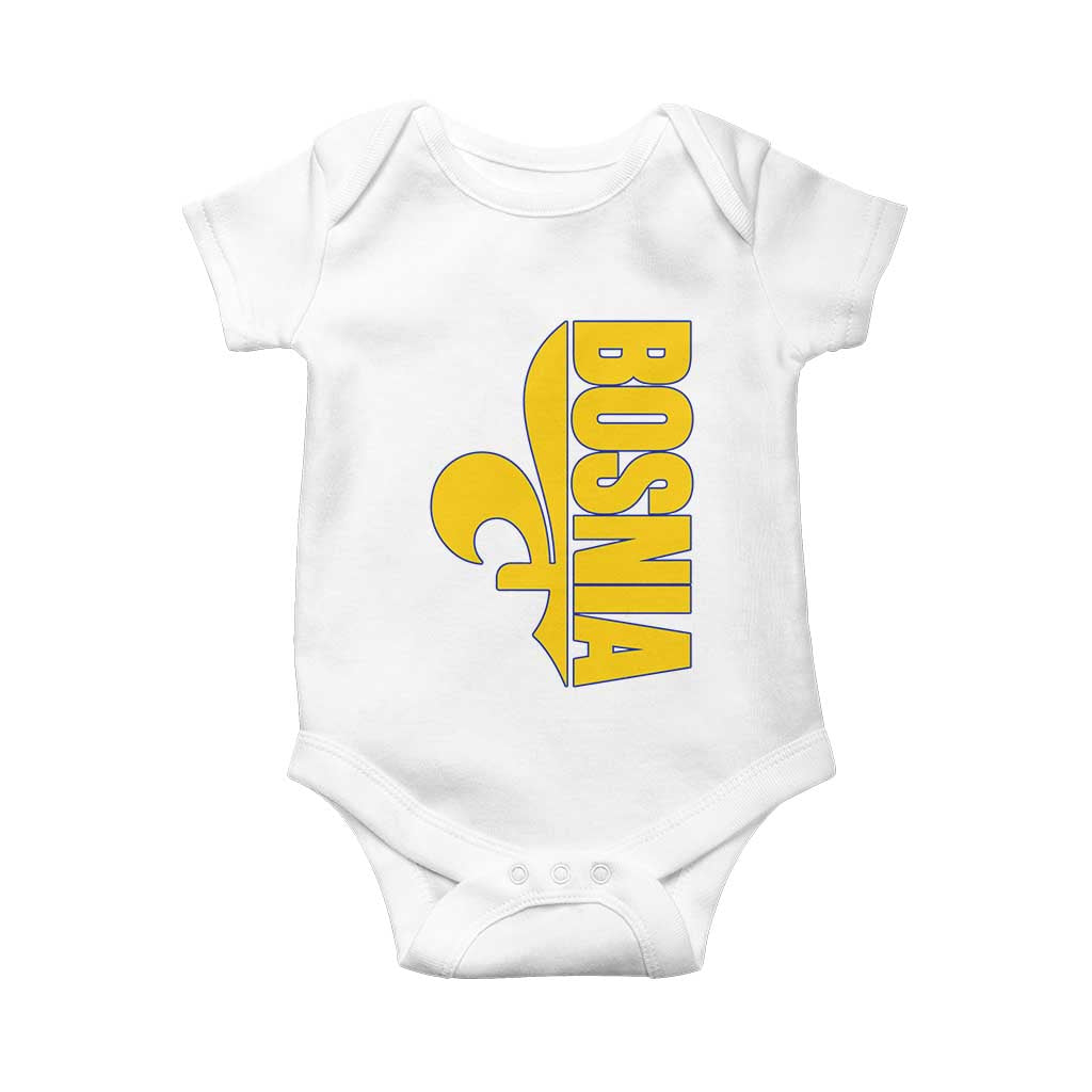 Bosnian Fleur De Lis Flag Baby Onesie Proud Bosnia Heritage Gift TS12 White Print Your Wear
