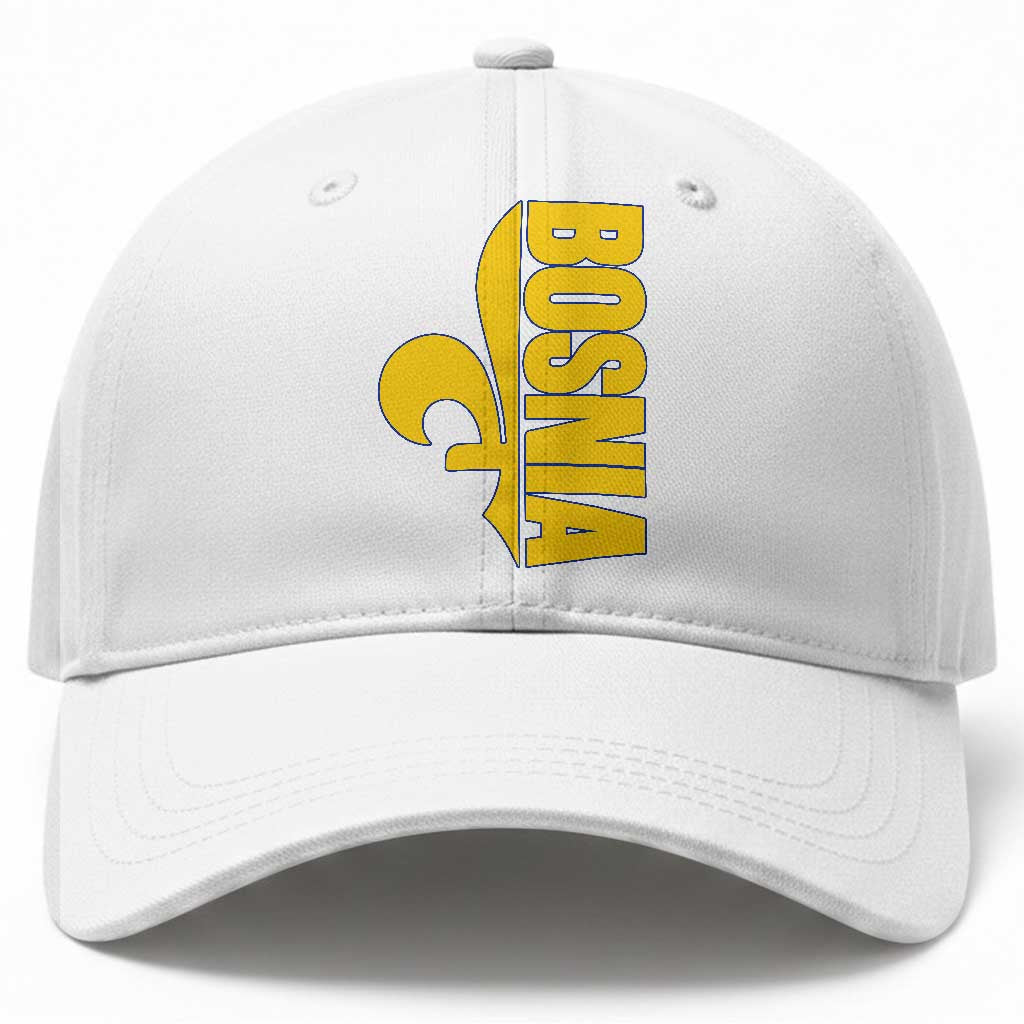 Bosnian Fleur De Lis Flag Baseball Cap Proud Bosnia Heritage Gift TS12 Print Your Wear