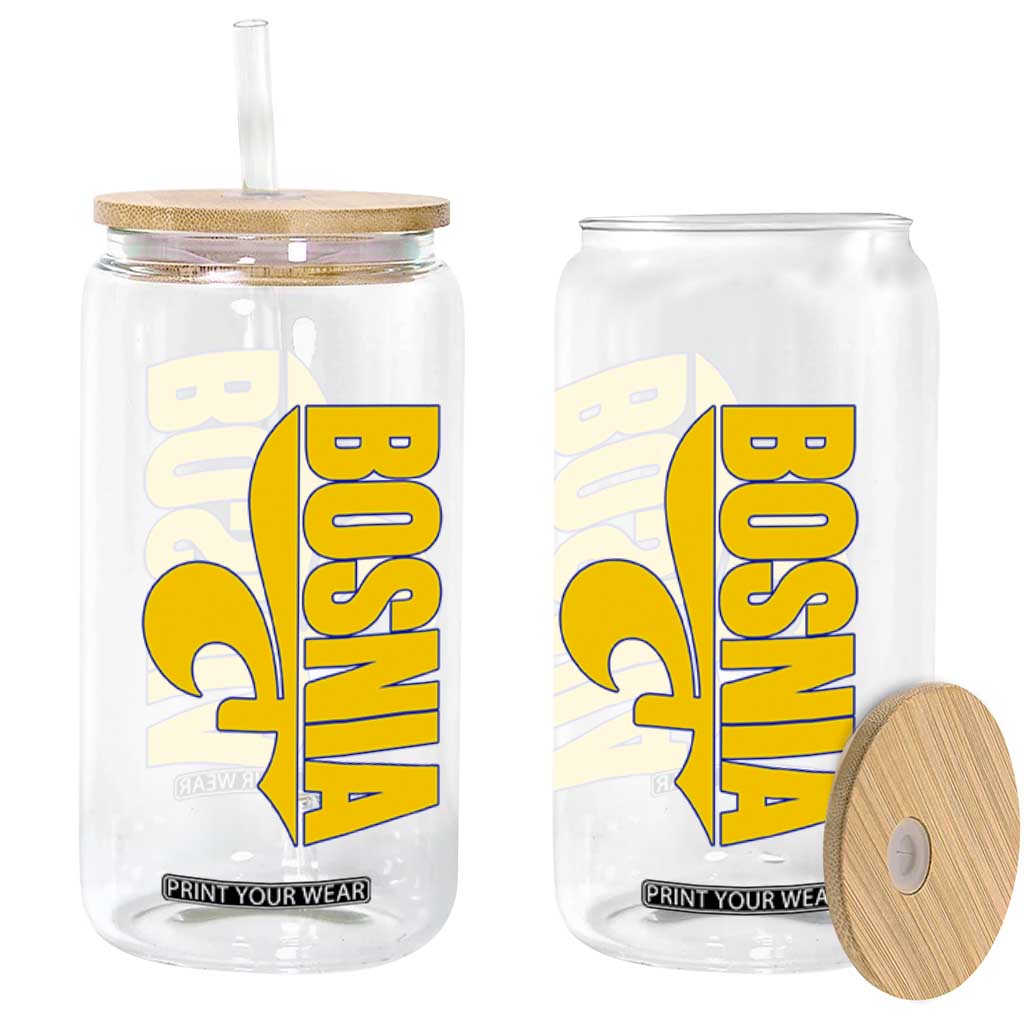 Bosnian Fleur De Lis Flag Glass Can Proud Bosnia Heritage Gift TS12 Print Your Wear