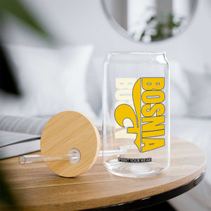 Bosnian Fleur De Lis Flag Glass Can Proud Bosnia Heritage Gift TS12 Print Your Wear