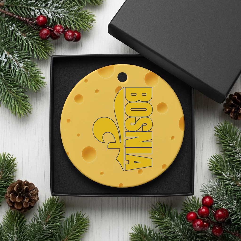 Bosnian Fleur De Lis Flag Ceramic Ornament Proud Bosnia Heritage Gift TS12 1pc Yellow Cheese Print Your Wear
