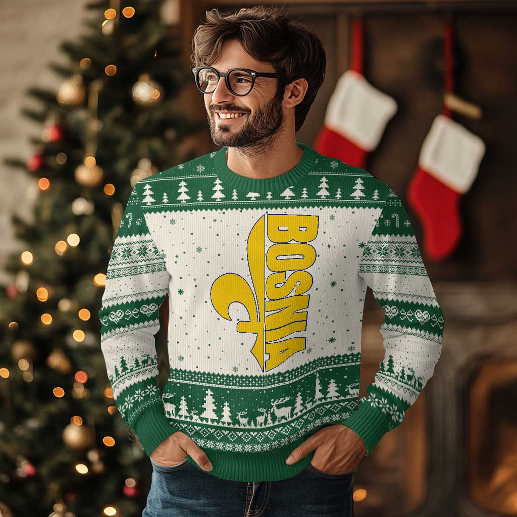 Bosnian Fleur De Lis Flag Ugly Christmas Sweater Proud Bosnia Heritage Gift TS12 Beige Green Print Your Wear