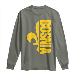 Bosnian Fleur De Lis Flag Long Sleeve Shirt Proud Bosnia Heritage Gift TS12 Military Green Print Your Wear