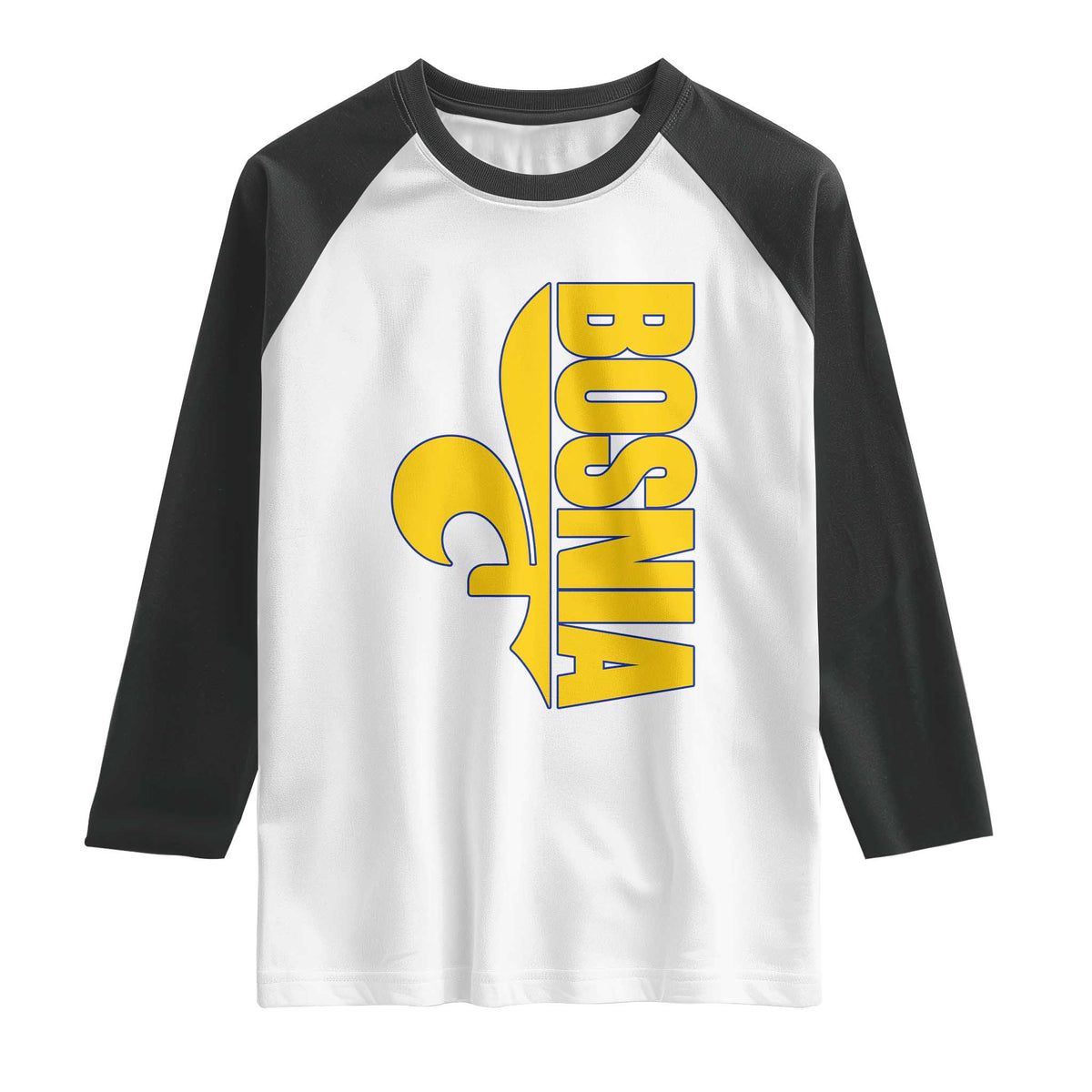 Bosnian Fleur De Lis Flag Raglan Shirt Proud Bosnia Heritage Gift TS12 White Black Print Your Wear