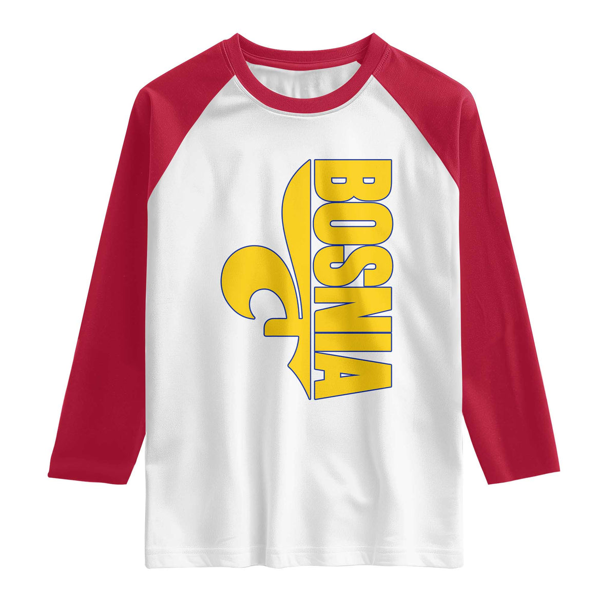 Bosnian Fleur De Lis Flag Raglan Shirt Proud Bosnia Heritage Gift TS12 White Red Print Your Wear