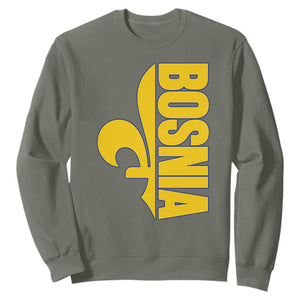 Bosnian Fleur De Lis Flag Sweatshirt Proud Bosnia Heritage Gift TS12 Military Green Print Your Wear