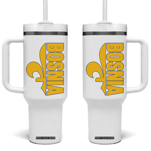 Bosnian Fleur De Lis Flag Tumbler With Handle Proud Bosnia Heritage Gift TS12 One Size: 40 oz White Print Your Wear