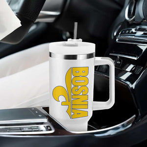 Bosnian Fleur De Lis Flag Tumbler With Handle Proud Bosnia Heritage Gift TS12 Print Your Wear