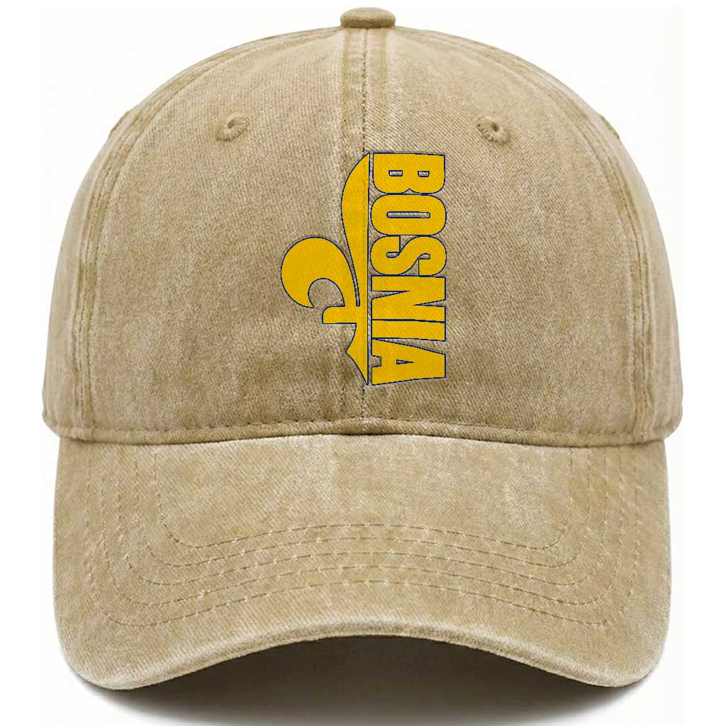 Bosnian Fleur De Lis Flag Washed Cotton Baseball Cap Proud Bosnia Heritage Gift TS12 Print Your Wear