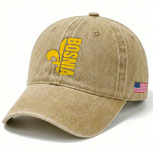 Bosnian Fleur De Lis Flag Washed Cotton Baseball Cap Proud Bosnia Heritage Gift TS12 Print Your Wear