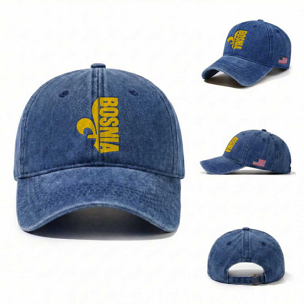 Bosnian Fleur De Lis Flag Washed Cotton Baseball Cap Proud Bosnia Heritage Gift TS12 Washed Cap Universal Fit Royal Blue Print Your Wear