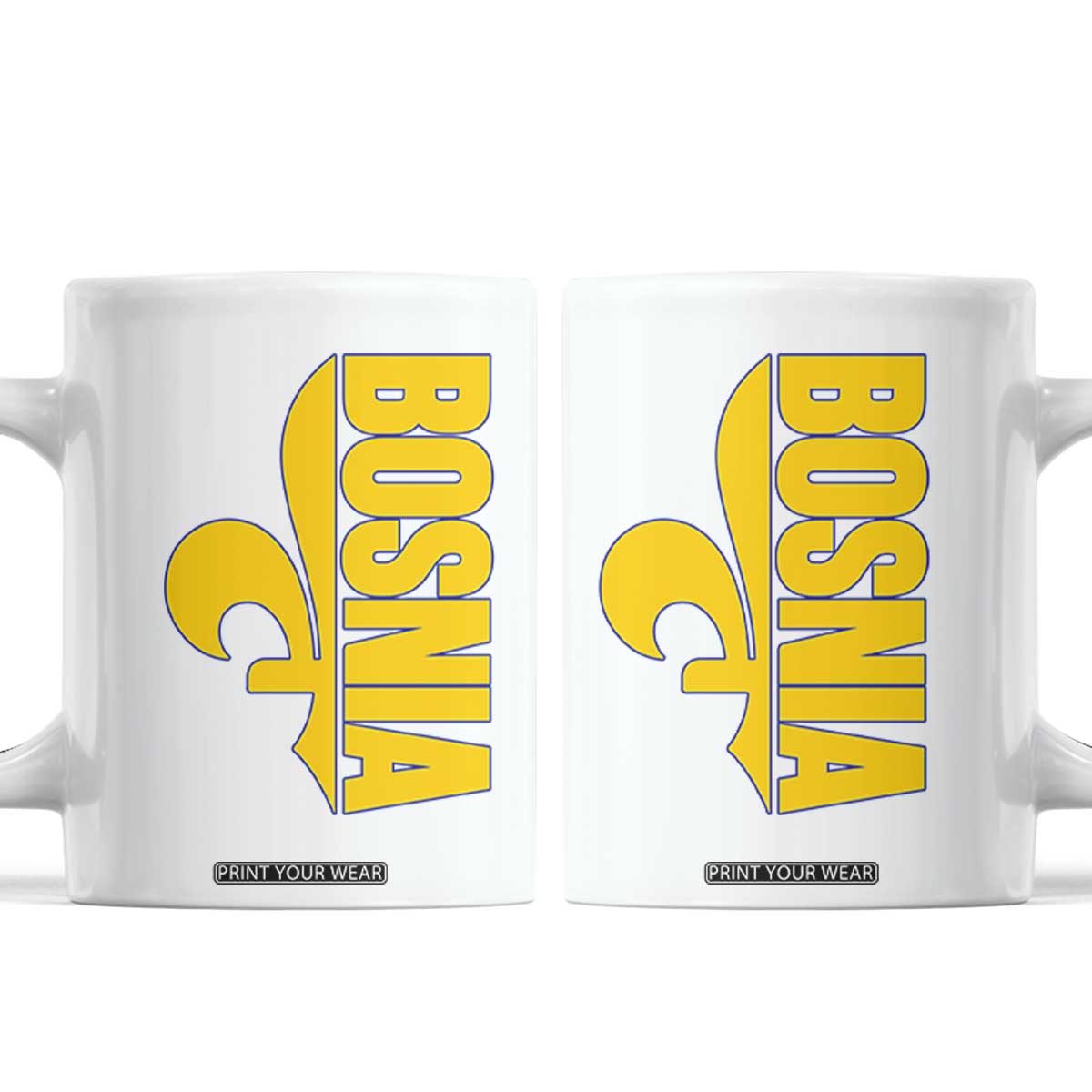 Bosnian Fleur De Lis Flag Coffee Mug Proud Bosnia Heritage Gift TS12 White Print Your Wear