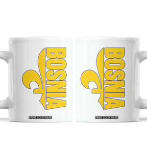 Bosnian Fleur De Lis Flag Coffee Mug Proud Bosnia Heritage Gift TS12 White Print Your Wear