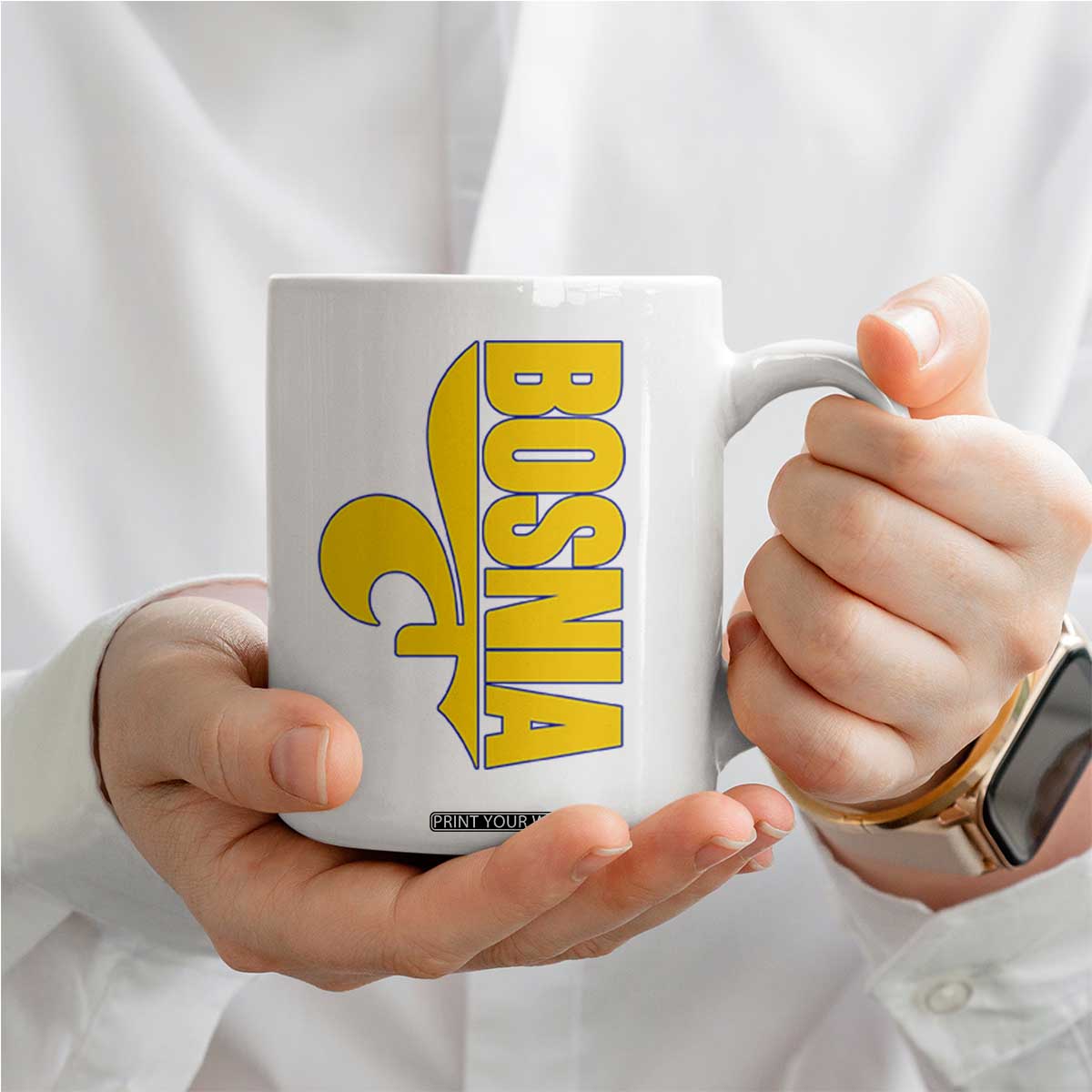 Bosnian Fleur De Lis Flag Coffee Mug Proud Bosnia Heritage Gift TS12 Print Your Wear