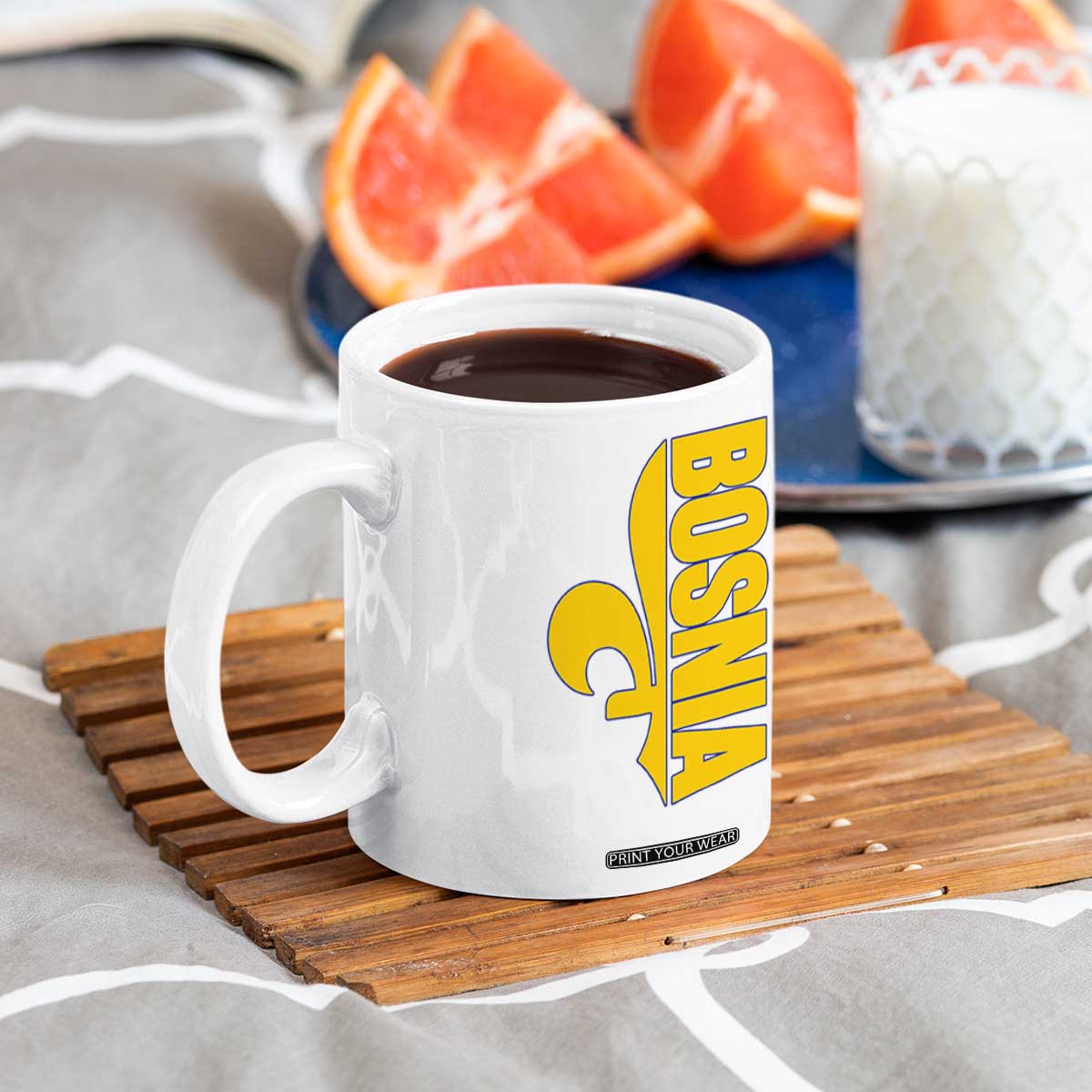 Bosnian Fleur De Lis Flag Coffee Mug Proud Bosnia Heritage Gift TS12 Print Your Wear