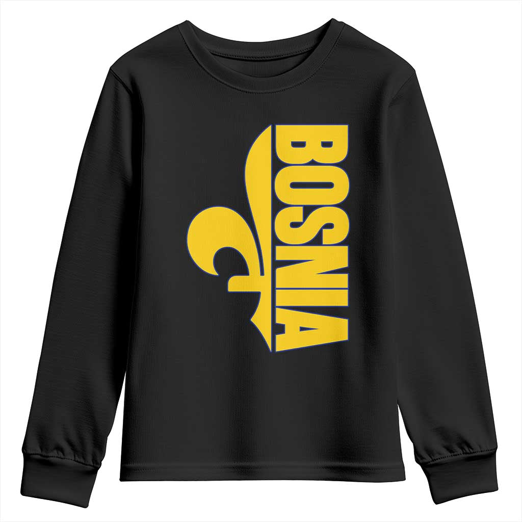 Bosnian Fleur De Lis Flag Youth Sweatshirt Proud Bosnia Heritage Gift TS12 Black Print Your Wear