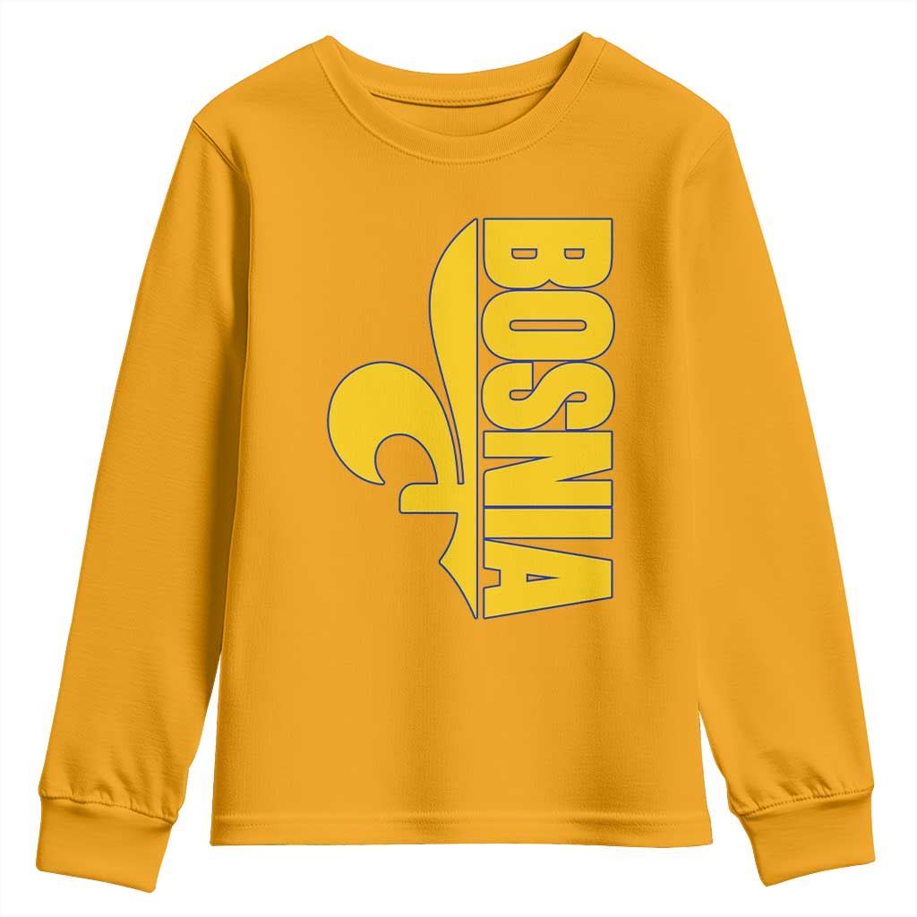 Bosnian Fleur De Lis Flag Youth Sweatshirt Proud Bosnia Heritage Gift TS12 Gold Print Your Wear