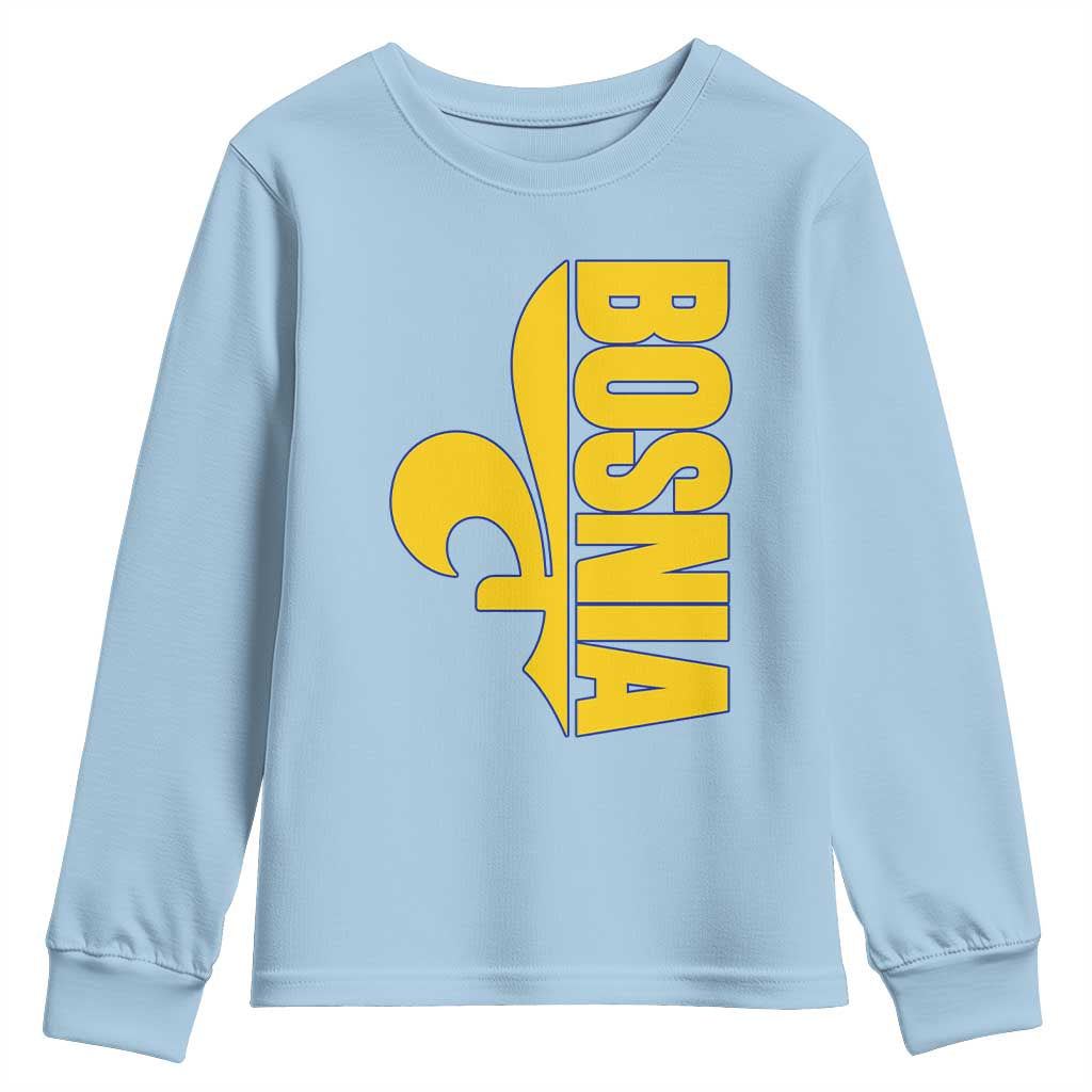 Bosnian Fleur De Lis Flag Youth Sweatshirt Proud Bosnia Heritage Gift TS12 Light Blue Print Your Wear