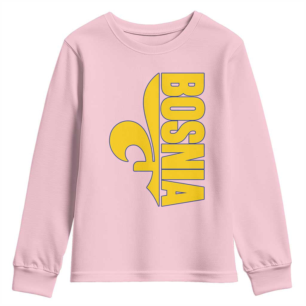 Bosnian Fleur De Lis Flag Youth Sweatshirt Proud Bosnia Heritage Gift TS12 Light Pink Print Your Wear