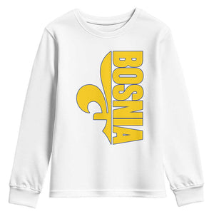 Bosnian Fleur De Lis Flag Youth Sweatshirt Proud Bosnia Heritage Gift TS12 White Print Your Wear