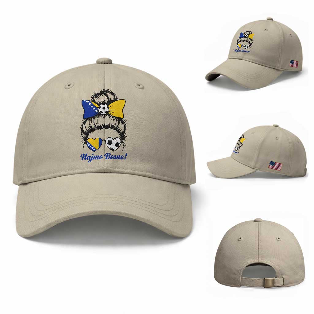 Bosnia Soccer Messy Bun Baseball Cap Hajmo Bosno Game Day Gift TS12 Baseball Cap Universal Fit Beige Print Your Wear