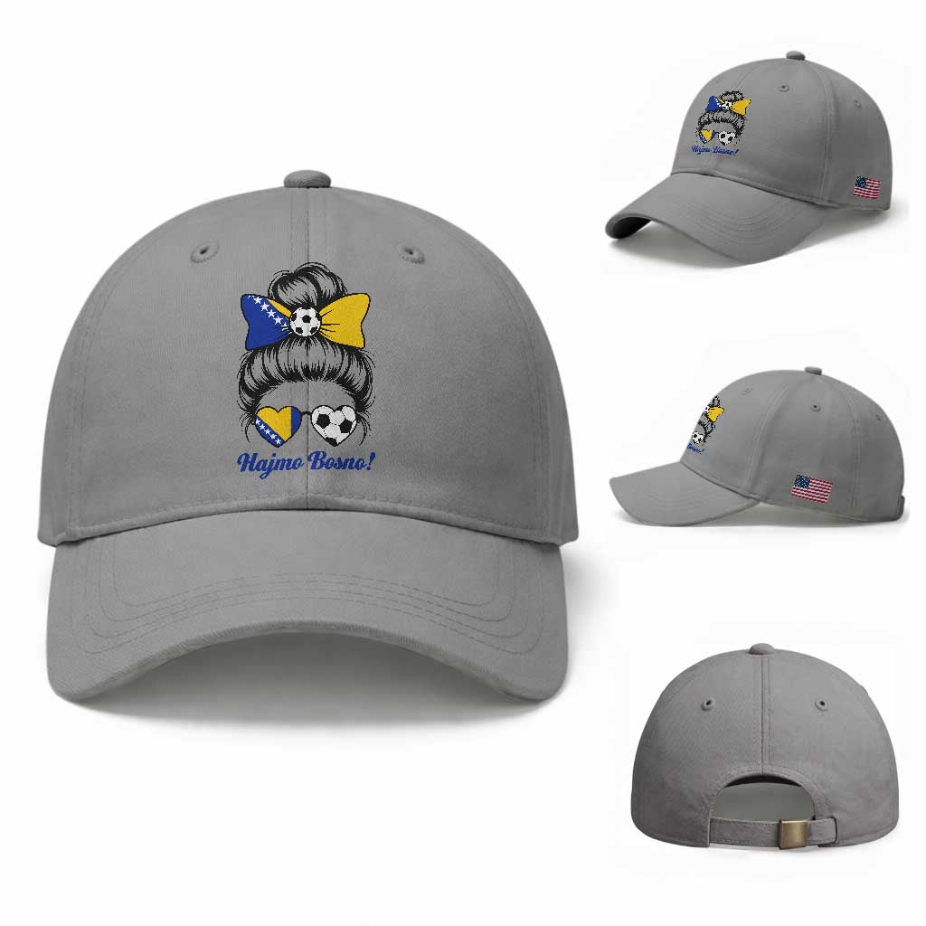 Bosnia Soccer Messy Bun Baseball Cap Hajmo Bosno Game Day Gift TS12 Baseball Cap Universal Fit Sport Gray Print Your Wear