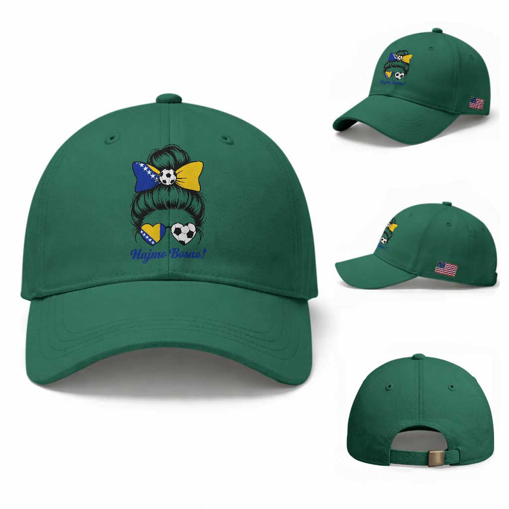 Bosnia Soccer Messy Bun Baseball Cap Hajmo Bosno Game Day Gift TS12 Baseball Cap Universal Fit Irish Green Print Your Wear