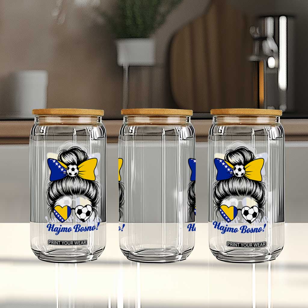 Bosnia Soccer Messy Bun Glass Can Hajmo Bosno Game Day Gift TS12 Print Your Wear