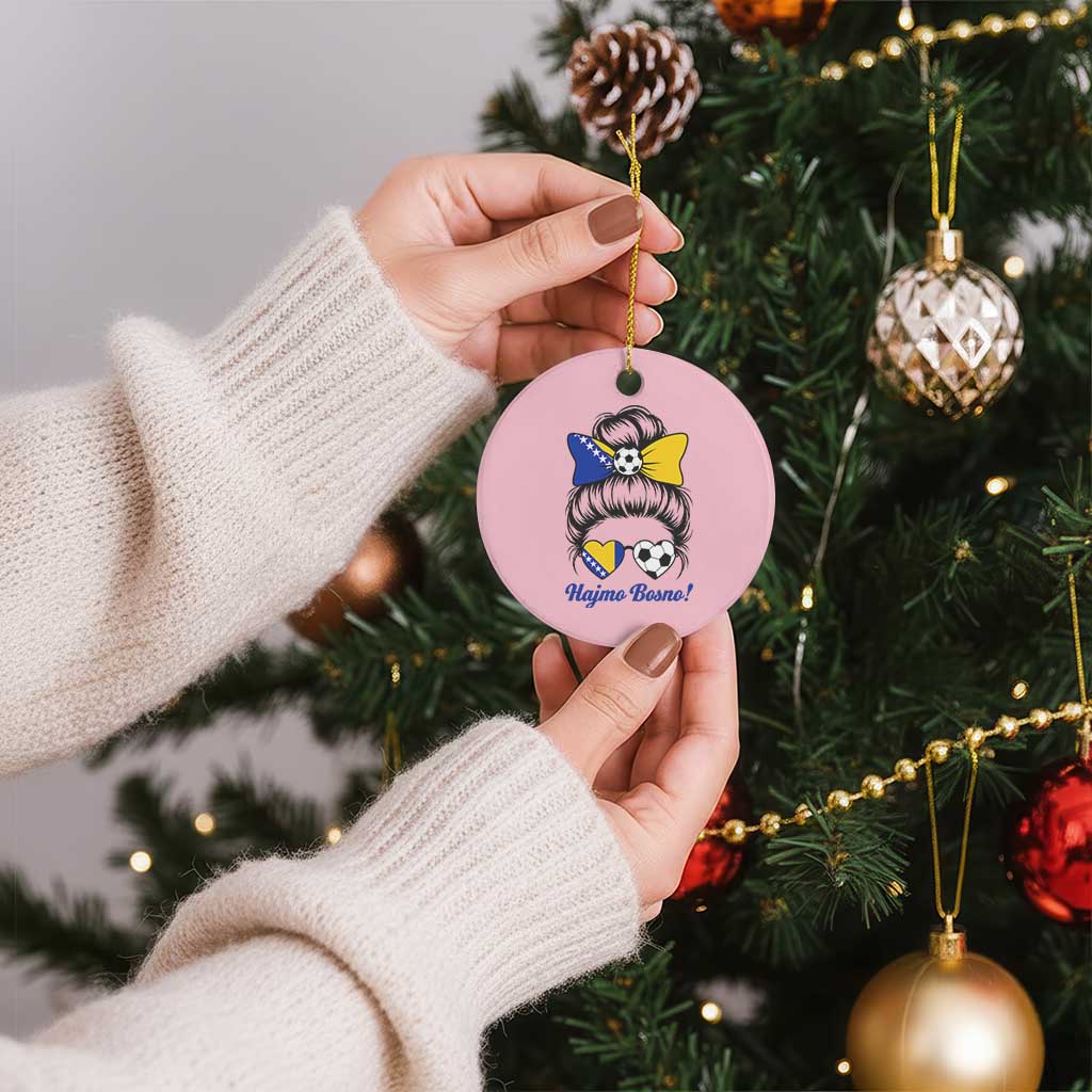 Bosnia Soccer Messy Bun Ceramic Ornament Hajmo Bosno Game Day Gift TS12 1pc Light Pink Print Your Wear