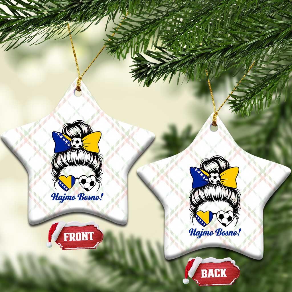 Bosnia Soccer Messy Bun Ceramic Ornament Hajmo Bosno Game Day Gift TS12 Print Your Wear