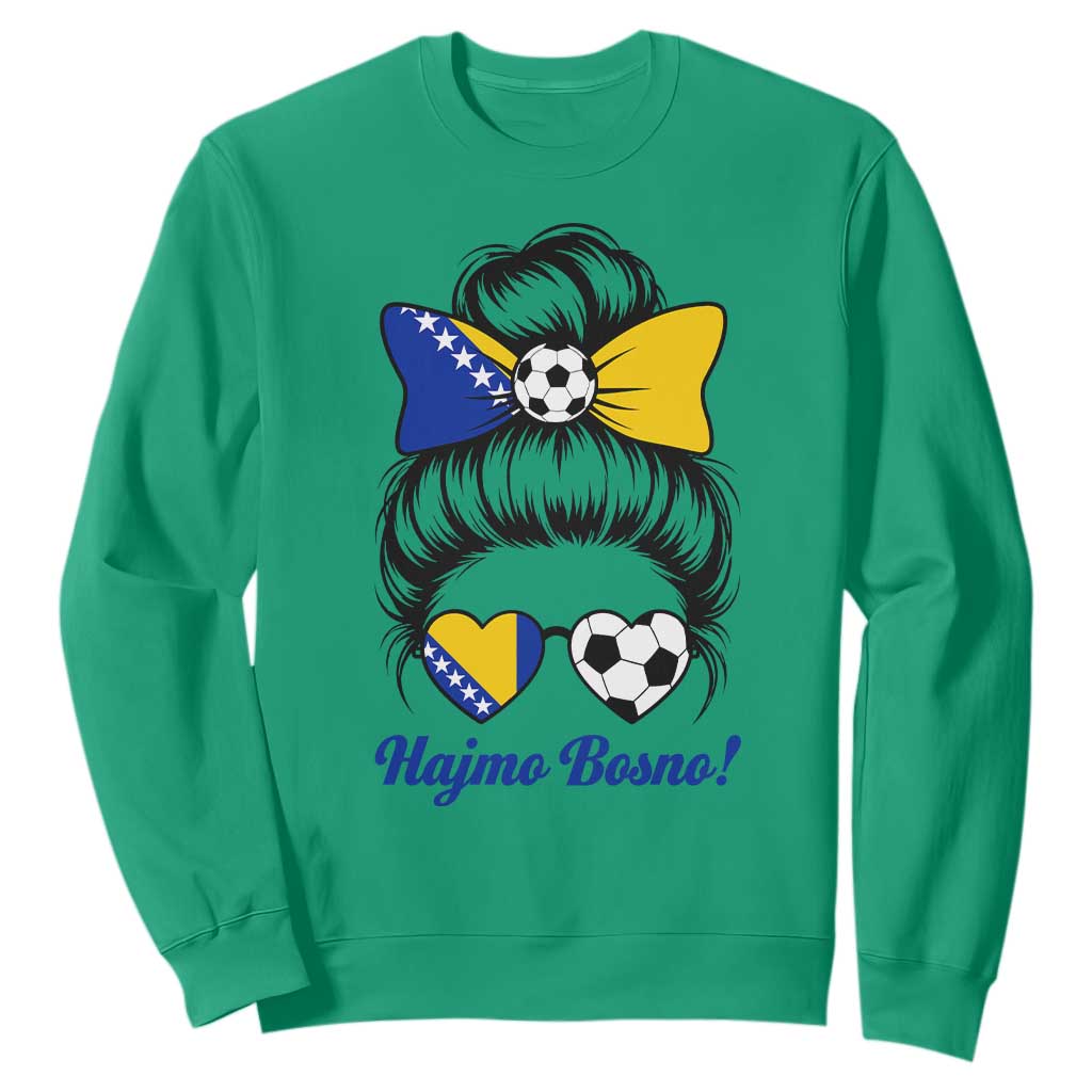 Bosnia Soccer Messy Bun Sweatshirt Hajmo Bosno Game Day Gift TS12 Irish Green Print Your Wear