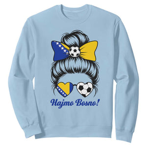 Bosnia Soccer Messy Bun Sweatshirt Hajmo Bosno Game Day Gift TS12 Light Blue Print Your Wear