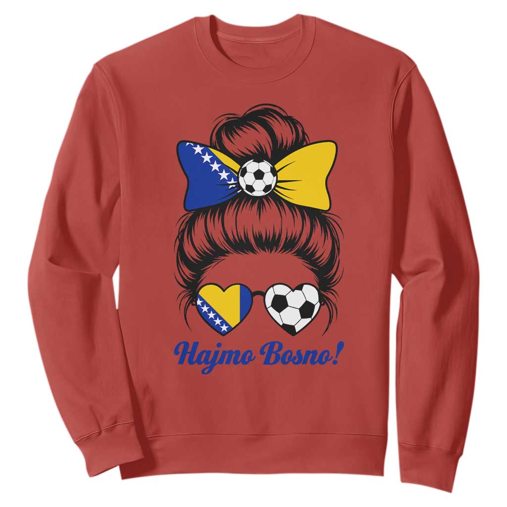 Bosnia Soccer Messy Bun Sweatshirt Hajmo Bosno Game Day Gift TS12 Red Print Your Wear