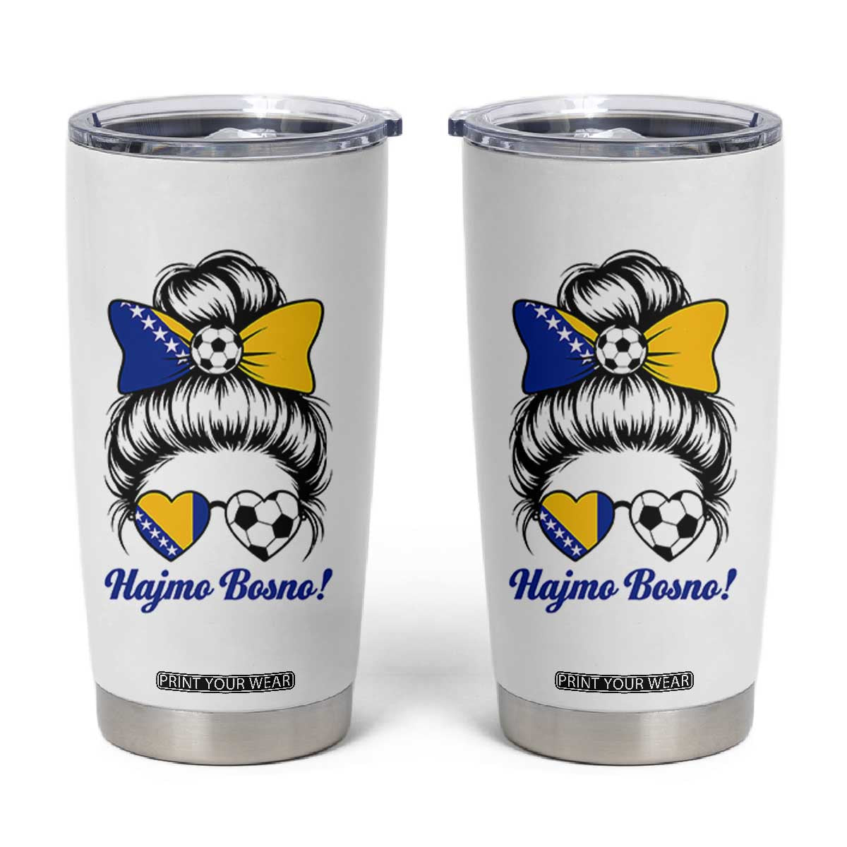 Bosnia Soccer Messy Bun Tumbler Cup Hajmo Bosno Game Day Gift TS12 White Print Your Wear