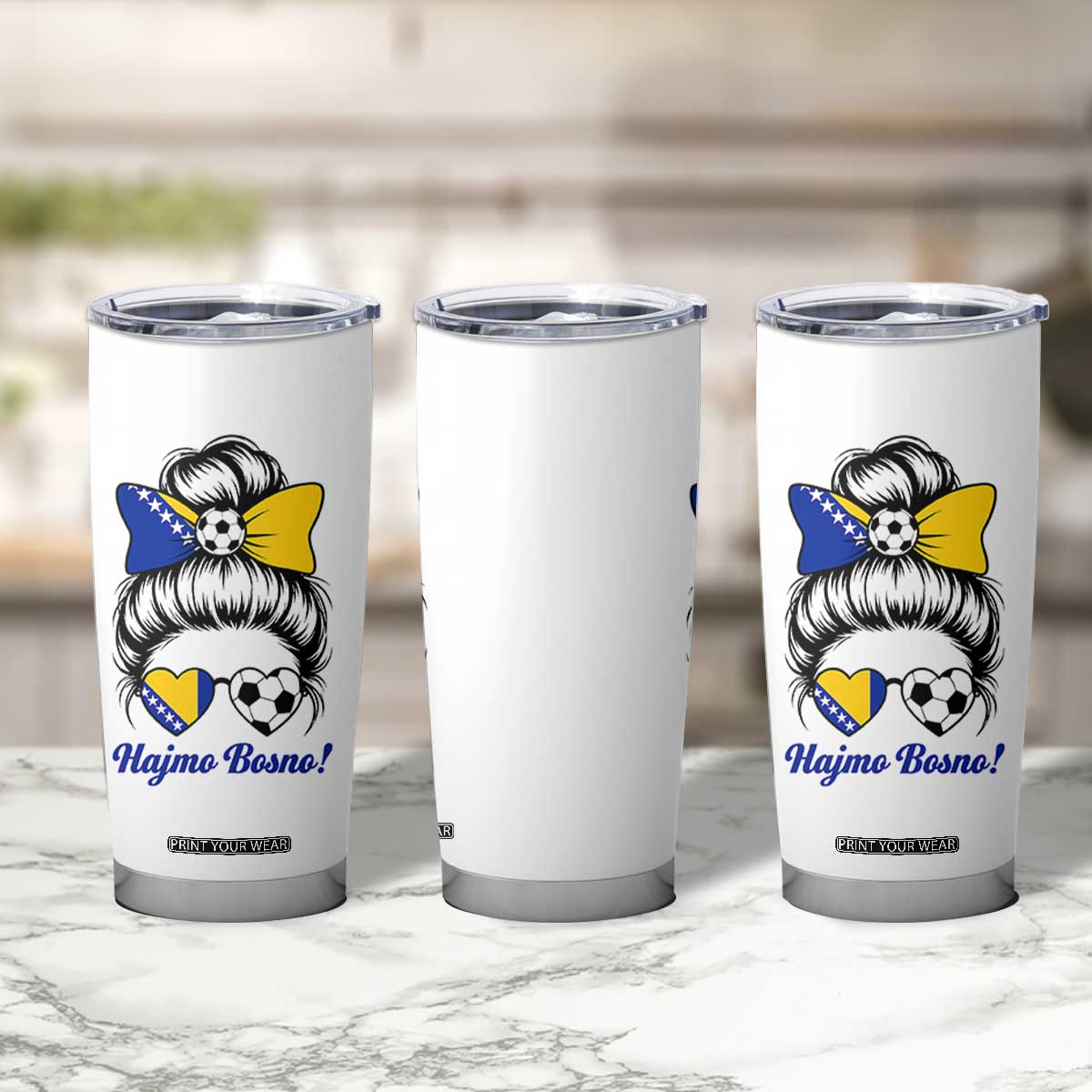 Bosnia Soccer Messy Bun Tumbler Cup Hajmo Bosno Game Day Gift TS12 Print Your Wear