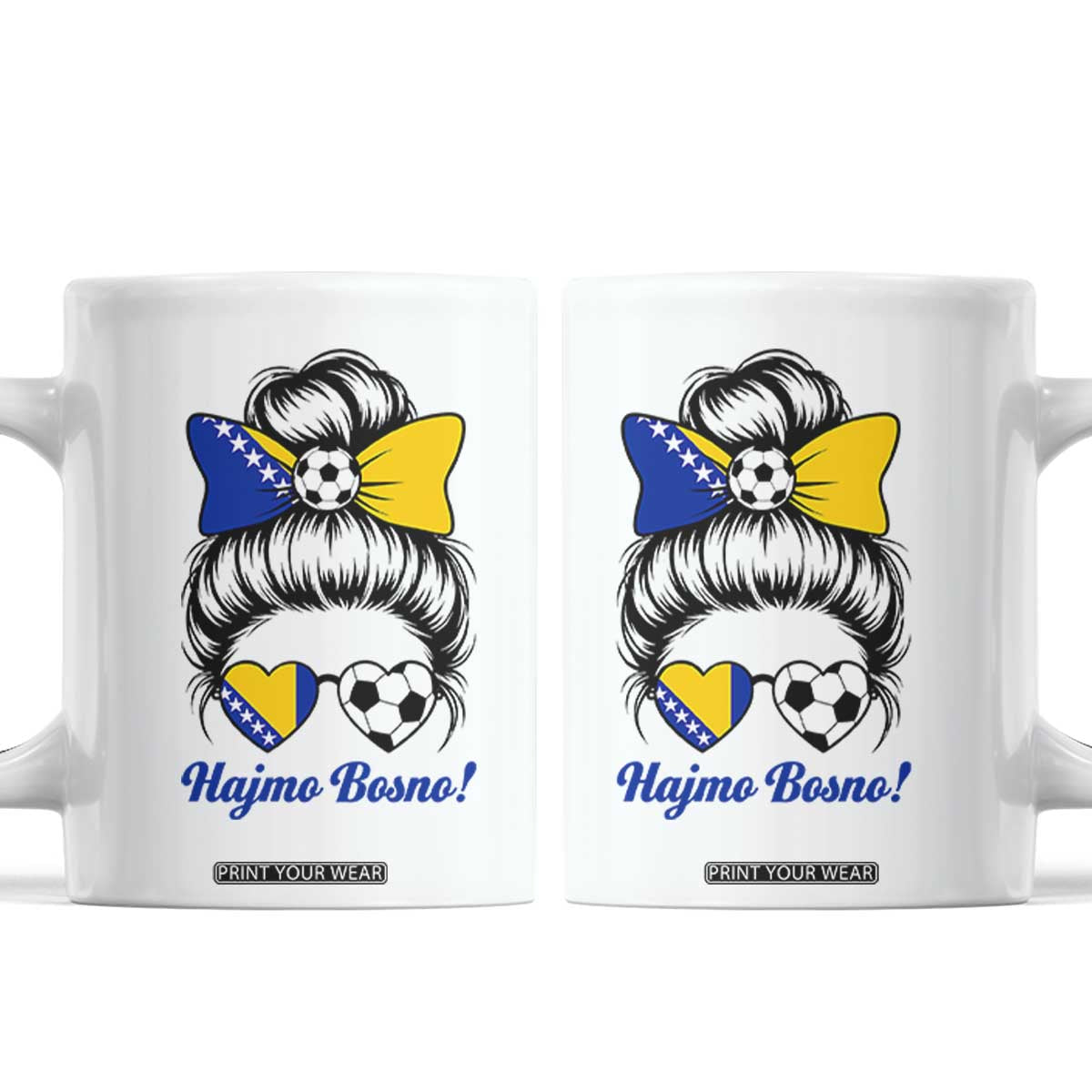 Bosnia Soccer Messy Bun Coffee Mug Hajmo Bosno Game Day Gift TS12 White Print Your Wear