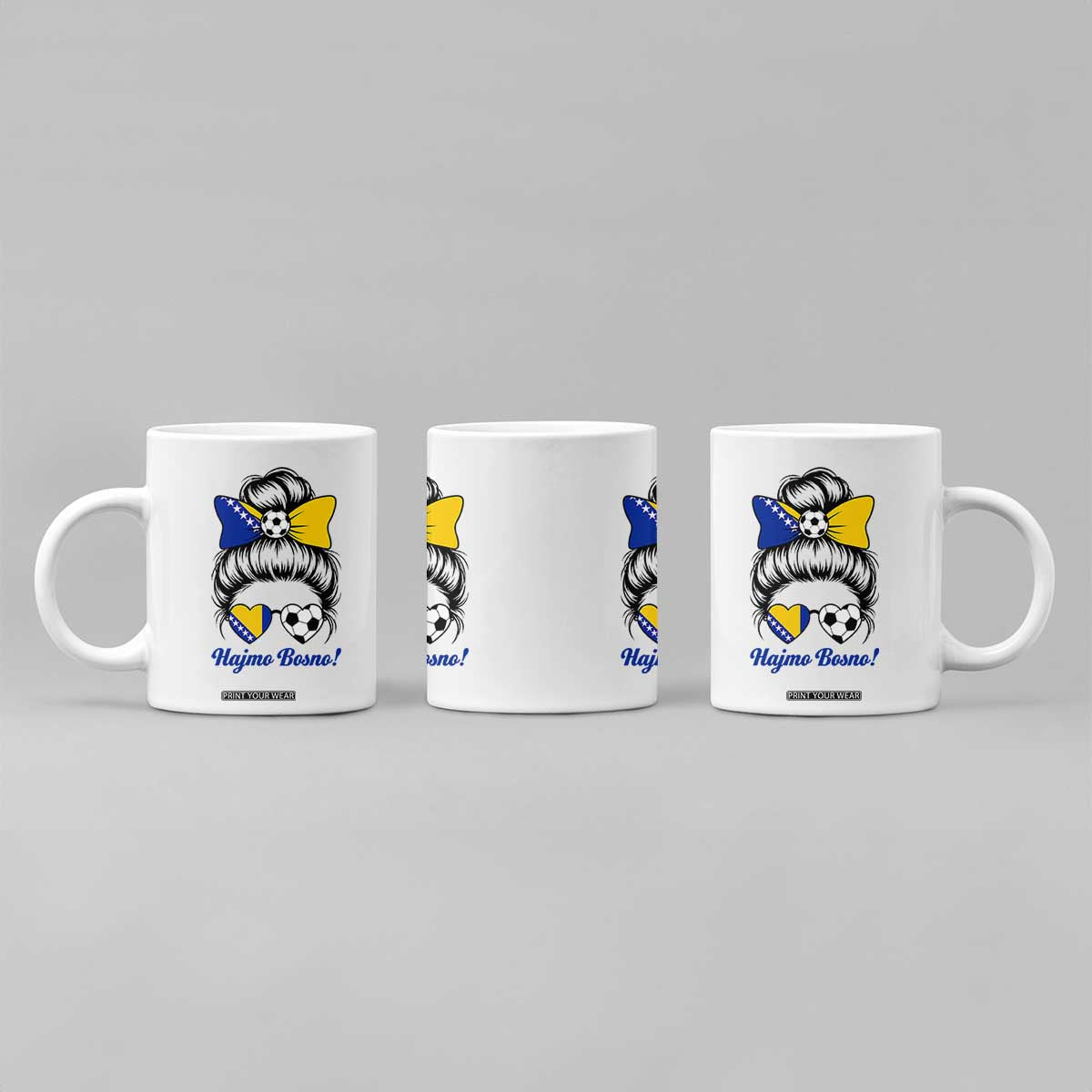Bosnia Soccer Messy Bun Coffee Mug Hajmo Bosno Game Day Gift TS12 Print Your Wear